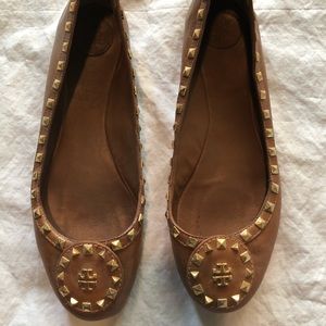 Tory Burch Dale Studded Ballerina Flat Tan 10.5
